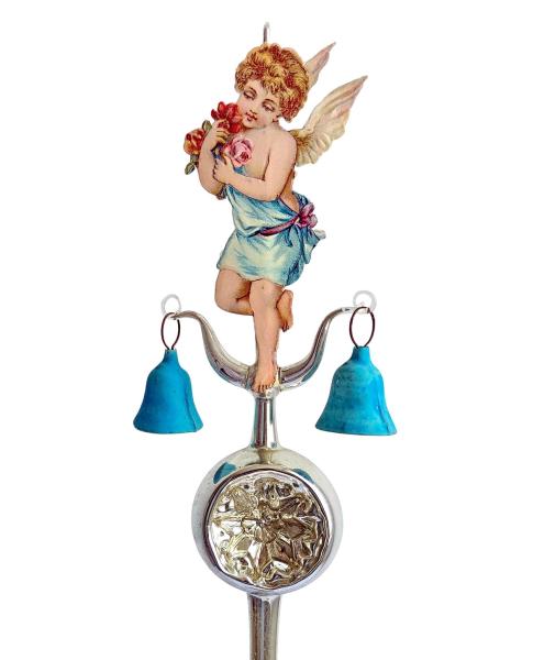 Christbaumspitze mit Engel Oblate und blauen Glöckchen, ~ 1930