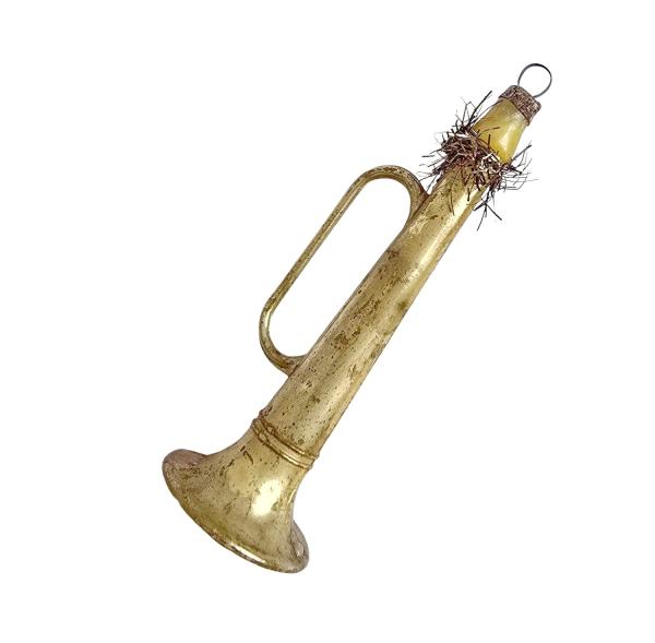 Antikes Glasornament Trompete / Horn, Lauscha um 1930
