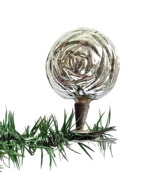 Antiker Christbaumschmuck um 1930, Rose auf Zwicker