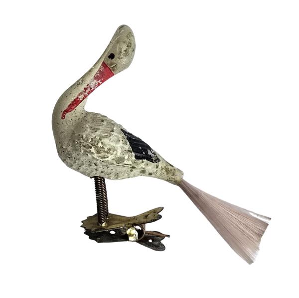 Alter Christbaumschmuck, Glasornament,  Storch auf Zwicker, ~ 1930