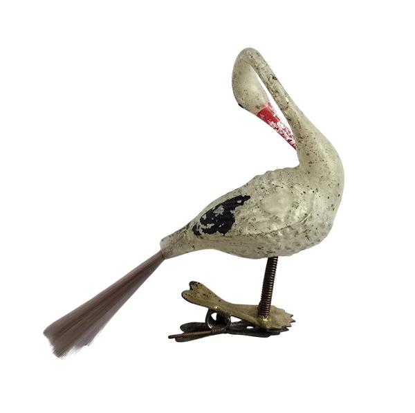 Alter Christbaumschmuck, Glasornament,  Storch auf Zwicker, ~ 1930