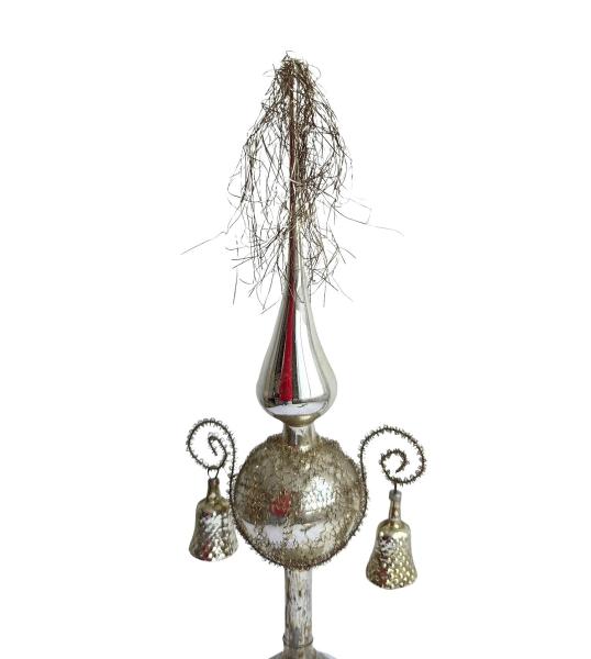 Antike Christbaumspitze mit Tinsel, Draht und Glöckchen, ~ 1930