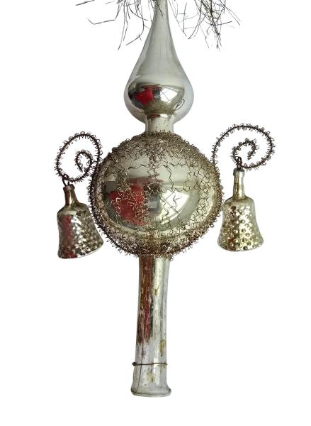 Antike Christbaumspitze mit Tinsel, Draht und Glöckchen, ~ 1930