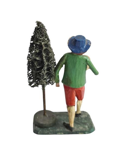 Antike Grulicher Krippenfigur / Hirte mit Pilz, ~ 1900 (10 cm)