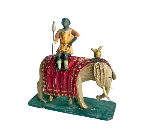 Antike Grulicher Krippenfigur, Elefant mit Treiber um 1900   (7 cm)