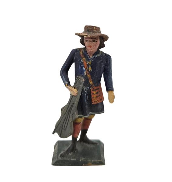 Antike Grulicher Krippenfigur /Musikant mit Geige, um 1880/1900 (10 cm)