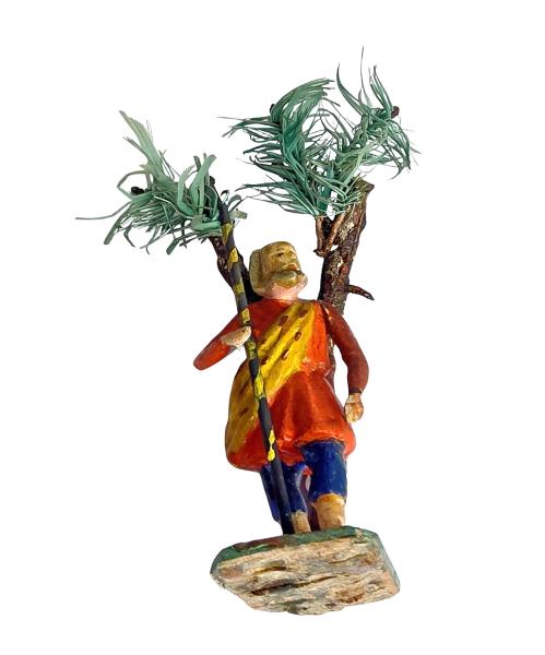 Antique grulich crib figurine, Shepherd with tree,  around 1900 (10 cm)
