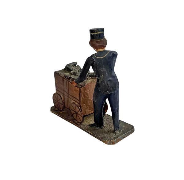 Antike Grulicher Krippenfigur / Bermann mit Erz, um 1900 (10 cm)