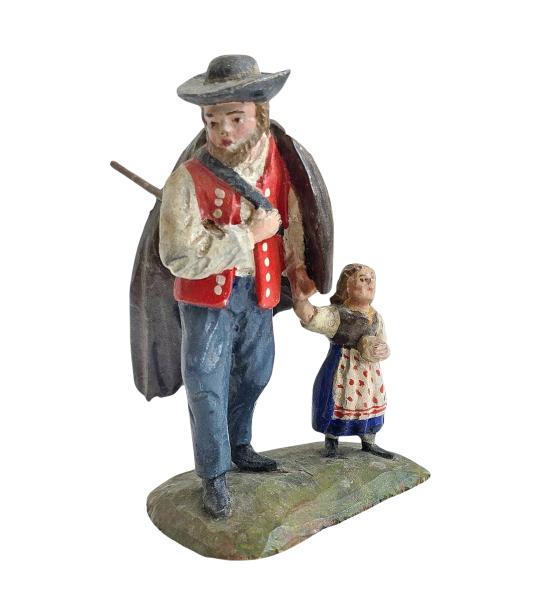 Antique grulich crib figurine, Shepherd with child, around 1900 (10 cm)