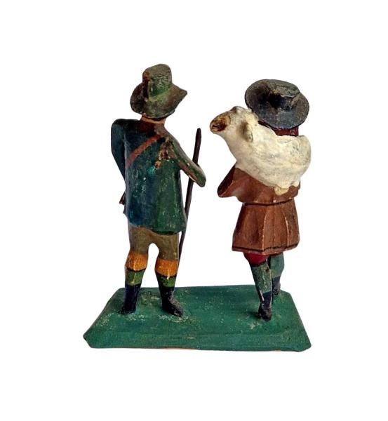 Antike Grulicher Krippenfigur / 2 Hirten mit Schaf um 1900  (7 cm)