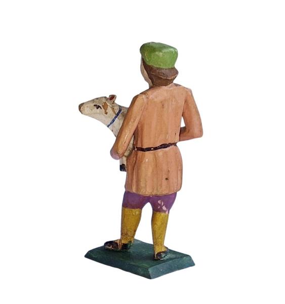 Antike Grulicher Krippenfigur / Gabenbringer / Hirte mit Schaf um 1900 (10 cm)