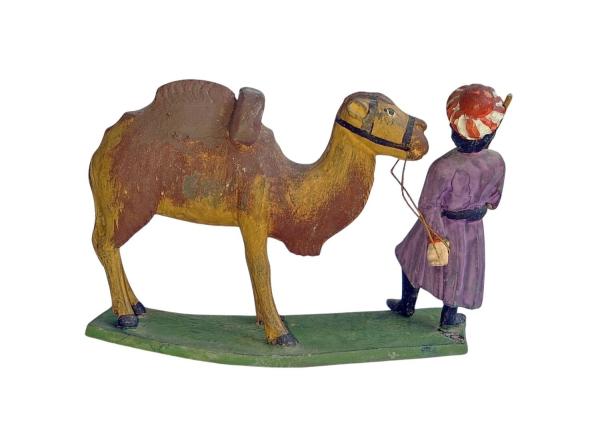 Antike Grulicher Krippenfigur / Orientale mit Dromedar, ~ 1900 (10 cm)