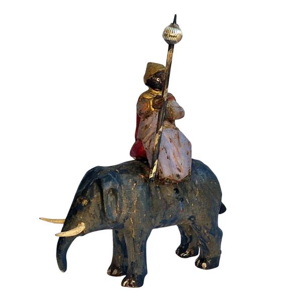 Antike Grulicher Krippenfigur / Elefant mit Reiter um 1900 (7 cm)