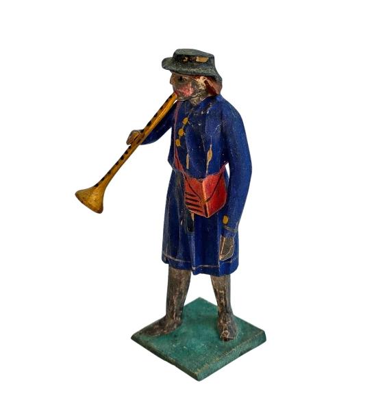 Antike Grulicher Krippenfigur / Hirte mit Flöte um 1900 (10 cm)
