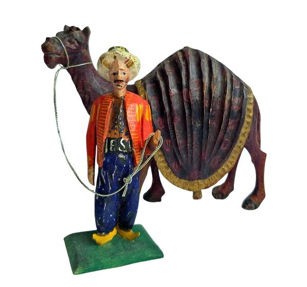 Antike Grulicher Krippenfigur / Türke mit Dromedar / Kamel um 1900 (10 cm)