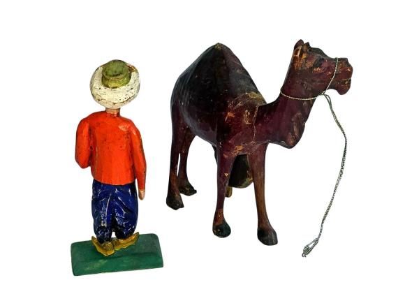Antike Grulicher Krippenfigur / Türke mit Dromedar / Kamel um 1900 (10 cm)