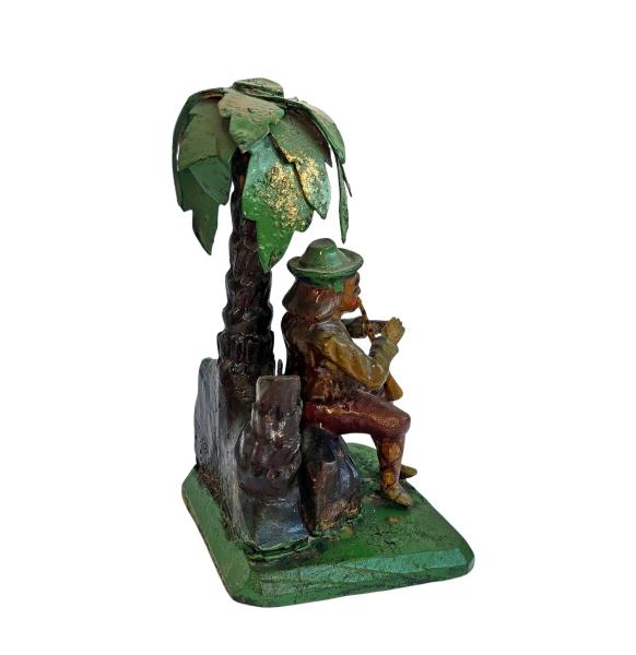 Antike Krippenfigur / Hirte unter Palme um 1900