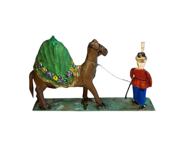 Antique grulich crib figurine, oriental soldier with dromedary / camel, ca. 1900 (7 cm)