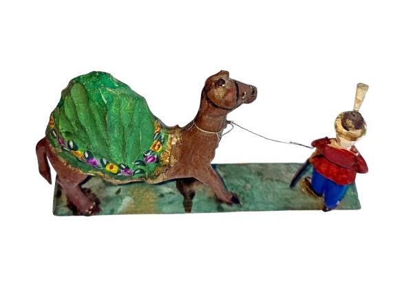 Antique grulich crib figurine, oriental soldier with dromedary / camel, ca. 1900 (7 cm)