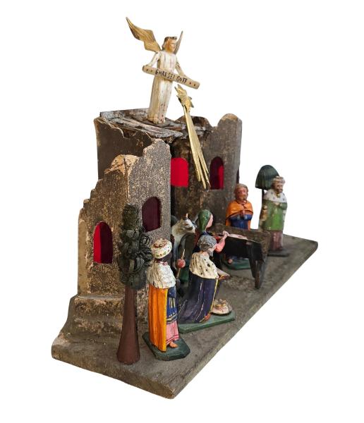 Antike Grulicher Krippe mit 9 Figuren um 1900  (10 cm)