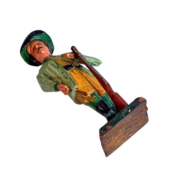 Antike Grulicher Krippenfigur / Jäger mit Gewehr um 1900  (10 cm)