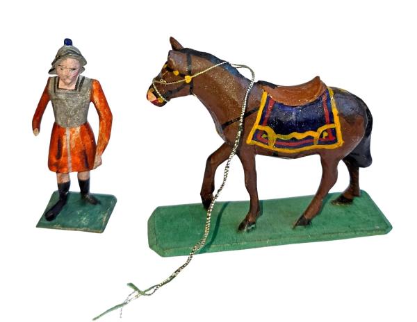 Antique grulich crib figurine, roman soldier with horse, around 1900 (7 cm)