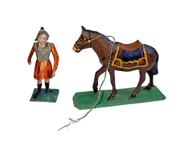 Antique grulich crib figurine, roman soldier with horse, around 1900 (7 cm)