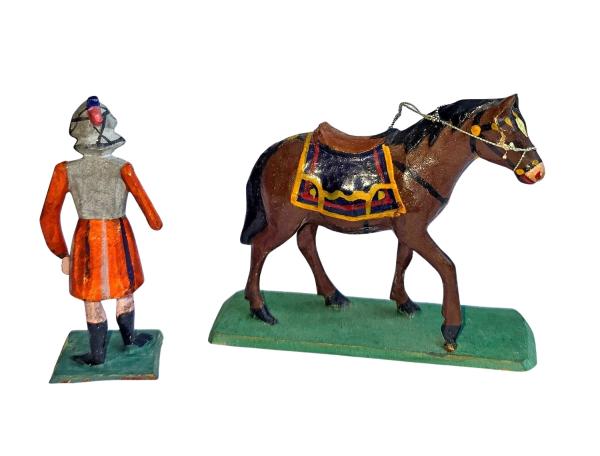 Antique grulich crib figurine, roman soldier with horse, around 1900 (7 cm)