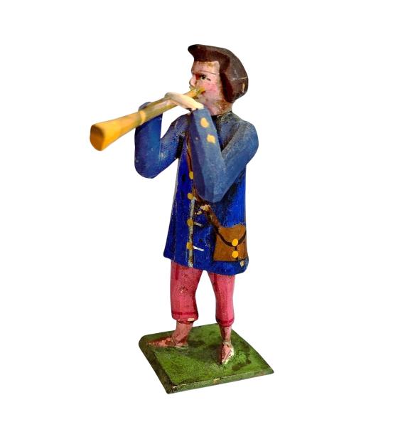 Antike Grulicher Krippenfigur / Hirte mit Flöte um 1900 (10 cm)