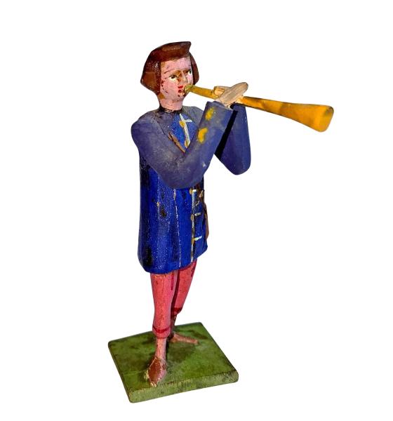 Antike Grulicher Krippenfigur / Hirte mit Flöte um 1900 (10 cm)