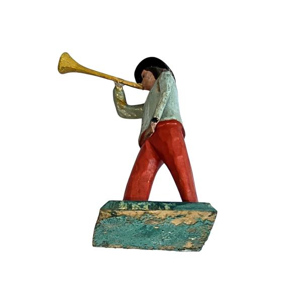 Antike Grulicher Krippenfigur / Hirte mit Posaune um 1900  (10 cm)
