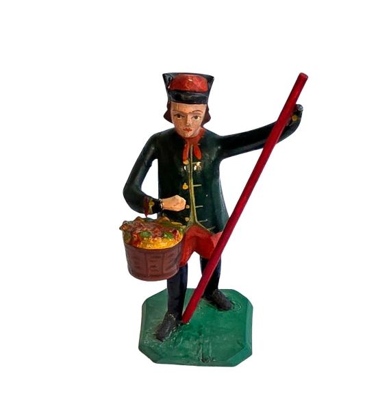 Antique grulich crib figurine, Gift bringer with fruits around 1900 (10 cm)