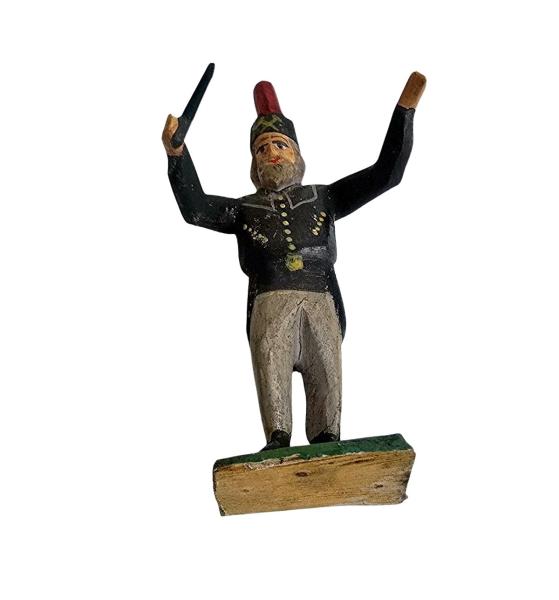 Antike Grulicher Krippenfigur / Musikant, Bergmann, Dirigent um 1920 (7 cm)