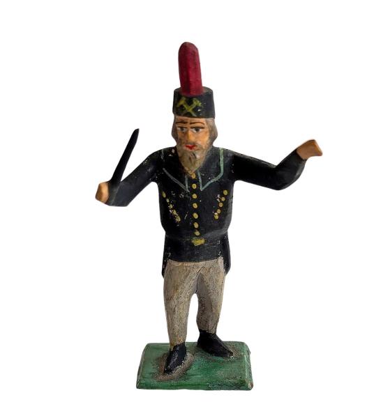 Antike Grulicher Krippenfigur / Musikant, Bergmann, Dirigent um 1920 (7 cm)