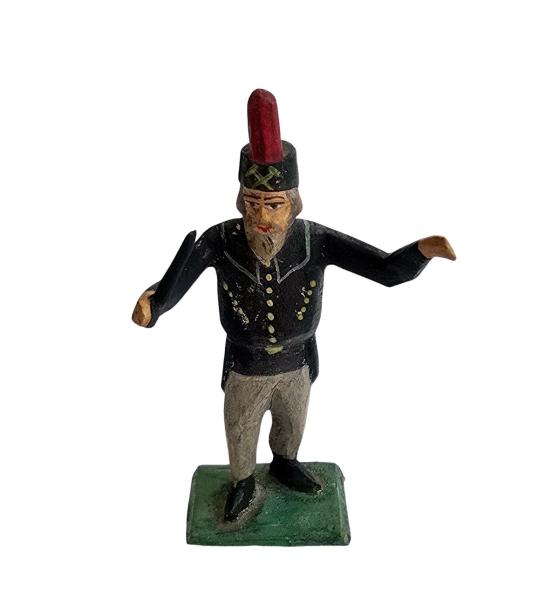 Antike Grulicher Krippenfigur / Musikant, Bergmann, Dirigent um 1920 (7 cm)