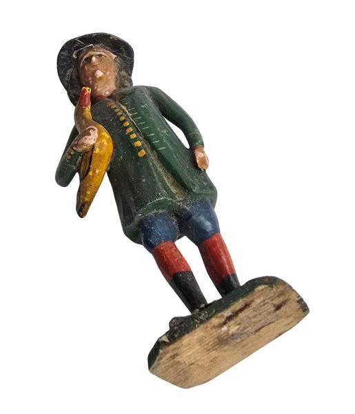 Antique grulich crib figurine, Gift bringer with duck, around 1900 (10 cm)