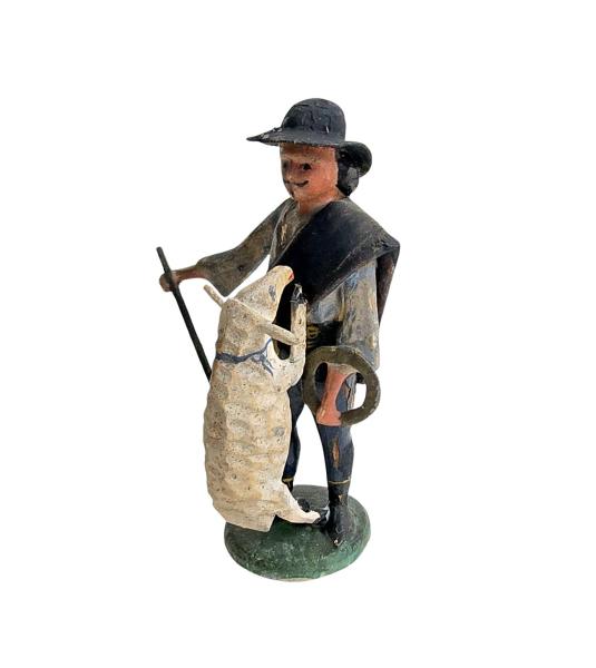 Antique grulich crib figurine, Shepherd with sheep, around 1900  (10 cm)