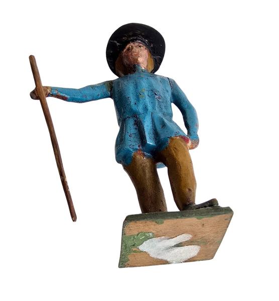 Antique grulich crib figurine, Gift bringer with pannier, around 1900 (10 cm)