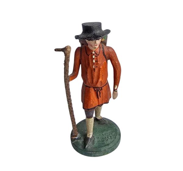 Antique grulich crib figurine, Gift bringer with pannier, around 1900 (10 cm)
