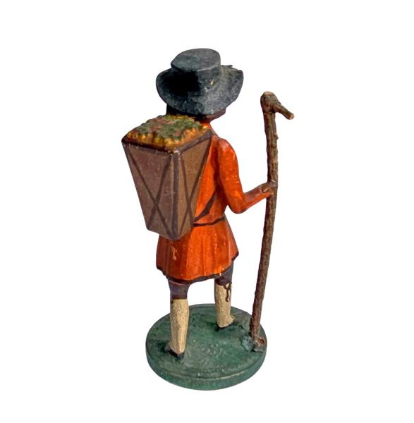 Antique grulich crib figurine, Gift bringer with pannier, around 1900 (10 cm)