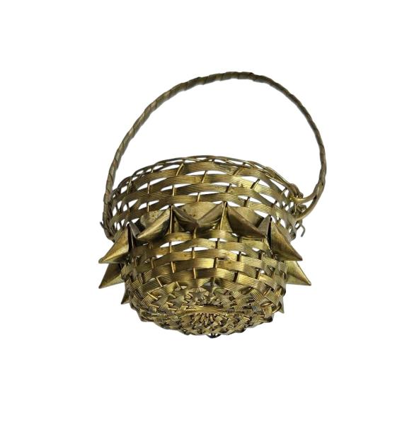 Antiker Christbaumschmuck, Körbchen aus Messing / Candy Container um 1920
