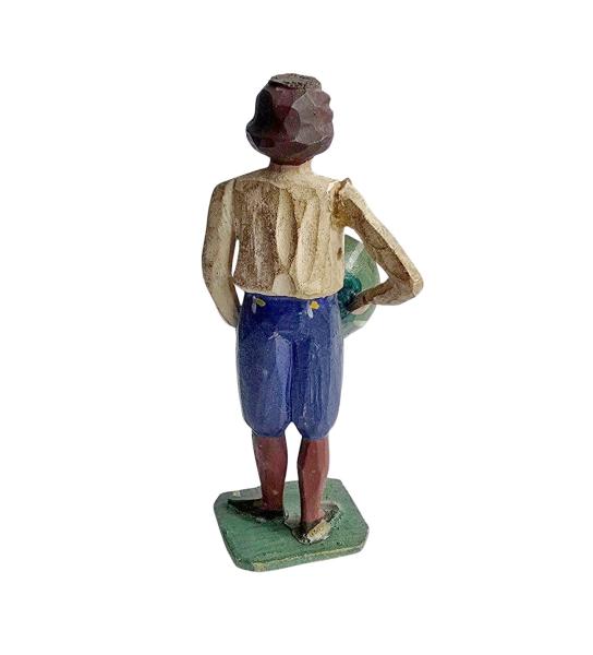 Antique grulich crib figurine, Gift bringer with fruits, around 1900 (10 cm)