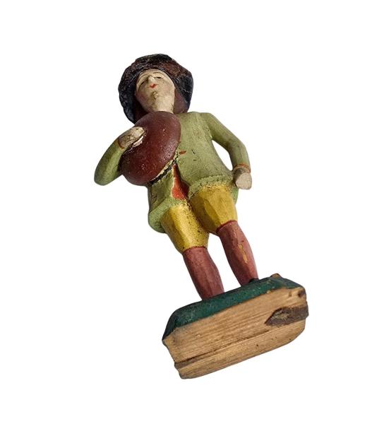 Antique grulich crib figurine, Gift bringer with bread, around 1900 (10 cm)