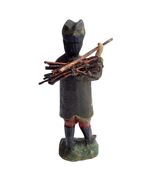 Antike Krippenfigur / Gabenbringer mit Reisig um 1900