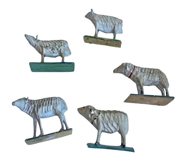 5 antique Grulich Sheep, around 1900