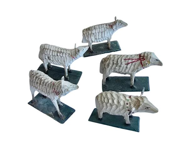 5 antique Grulich Sheep, around 1900