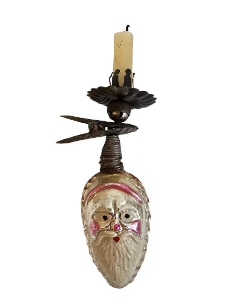 Kerzenhalter mit Glasornament Nikolaus, ~ 1930