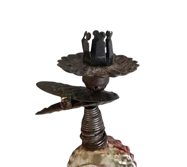 Kerzenhalter mit Glasornament Nikolaus, ~ 1930
