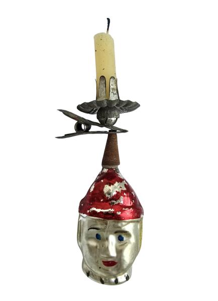 Candle Holder with  blown glass clown, around 1930