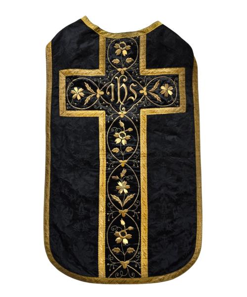 Antike schwarze Kasel, Ornat, Messgewand um 1900
